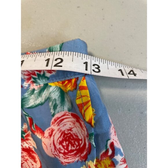 Ezra Light Blue Floral Tulip Faux Wrap Mini Skirt Sz S - Picture 6 of 8